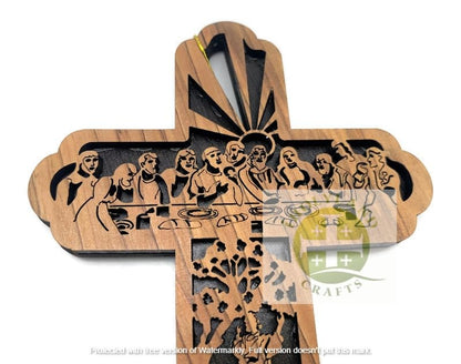 Olive Wood Last Supper Cross for Wall, Wooden Cross Wall Decor, Cross Christmas Tree Ornament, Holy Land Gifts, Religious Gifts for Home, 6.25 X 4.1 Inches - style: One Cross
