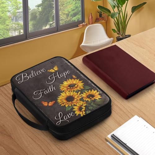 Sunflower Butterfly Print Bible Cover for Women,Portable Bible Carrying Church Bag with Handle - color: Sunflower Butterfly