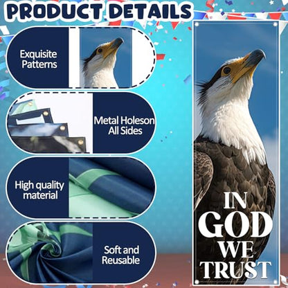 Hosuly 4 Pcs Independence Day Church Banners Patriotic Church Banners for Sanctuary Wall 4th of July Religious Praise Hanging Sign God Bless America for Holiday School Outside Indoor Patriotic Decor - size: 2 x 6 Feet, style: Patriotic
