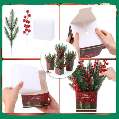 Zeyune 4 Set Christmas Centerpiece for Table Bulk, 4.7 Inch Xmas Centerpiece Decoration Ideal with Artificial Pine Branches and Red Berries Stems for Xmas Party Indoor Home Decor(Christmas Tree) - style: Stylish