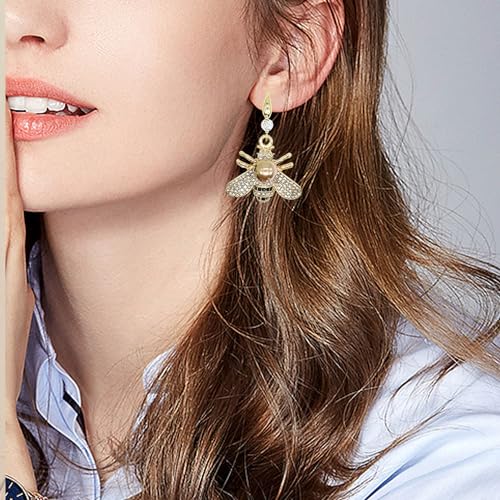 Honey Bee Brooches Crystal Insect Themed Bee Brooch Animal Fashion Shell Pearl Brooch Pin Gold Tone - color: Gold pearl earring