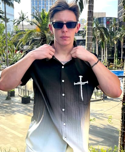 Men's Hawaiian Shirt, Faith and Skull Theme, Short Sleeve Vacation Shirt, Tropical Casual Beach - color: Faith-1, size: XX-Large