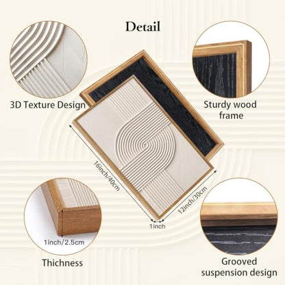 CHDITB 3D Textured Geometric Lines Framed Wall Art, Beige Relief Painting - color: 3d Line