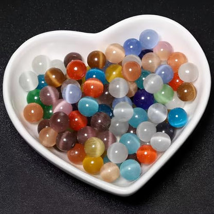 Light Blue Cat Eye Beads 10mm Round Gemstone Loose Beads for Jewelry Making - color: Light Blue, size: 10mm (35pcs)