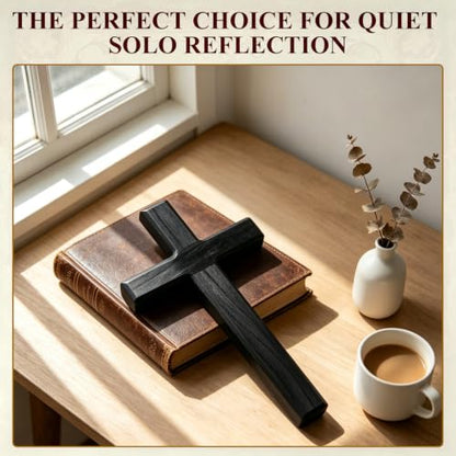 Uoymual 1PC Wooden Cross for Wall, 11" Black Cross Rustic Wood Hanging