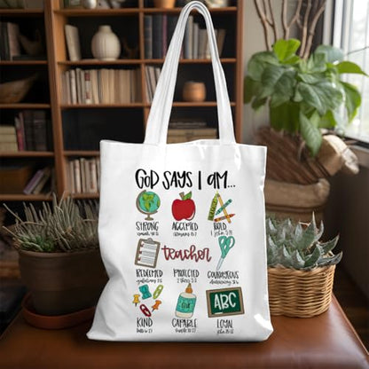 VICBOU Bible Verse Canvas Tote Bag, Inspirational Religious Christian Gifts for Women Men Canvas Tote Reusable Grocery Bags - color: Godsays02