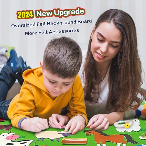 Farm Animals Felt Board Story Set, 3.6 Ft Wall Hanging Kit for Kids