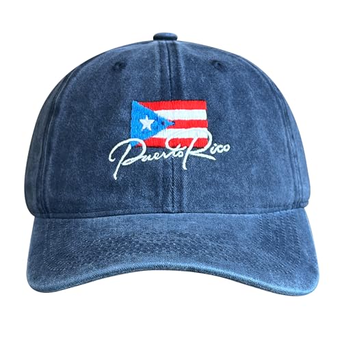 Best Cool Dad Hats for Men Women Baseball Cap - color: Puerto Rico Flag Washed Blue