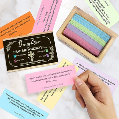 Personalized Daughter Bible Verse Box with 150 Color-Coded Scripture Cards, Custom Name Prayer Box with Pocket Cross, Christian Gift for Daughter, Christmas, Graduation - color: Daughter
