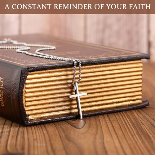 Kigeli 48 Pcs Cross Necklace for Men Stainless Steel Silver Pendant