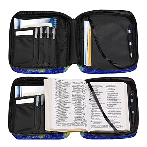 Suobstales Night Sky Bible Cover for Women Men, Starry Sky Carrying Book Case Church Bag Bible Protective with Handle and Zippered Pocket Bible Holder - color: Starry Sky