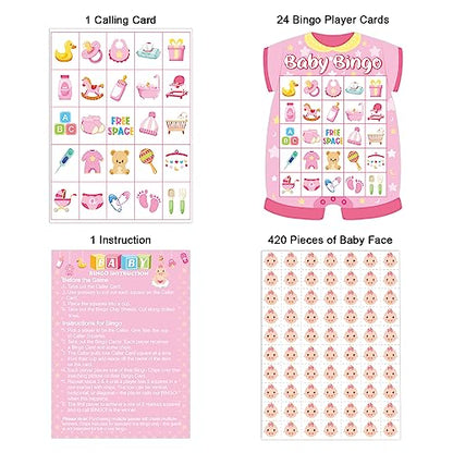 Baby Shower Bingo Cards - 24 Guests Pink Newborn Baby Bingo for Shower Party Supplies - color: Baby Girls