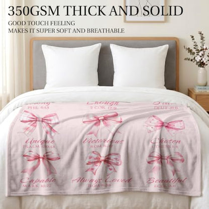 Jekeno Christian Gifts Blanket God Says I Am Pink Bow Scripture Blanket - color: God Says I Am, size: 50x60 Inch