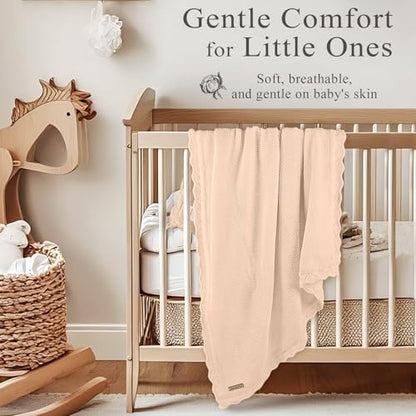 100% Cotton Knitted Baby Blanket, Neutral Cream, 40"x31" - color: Cream