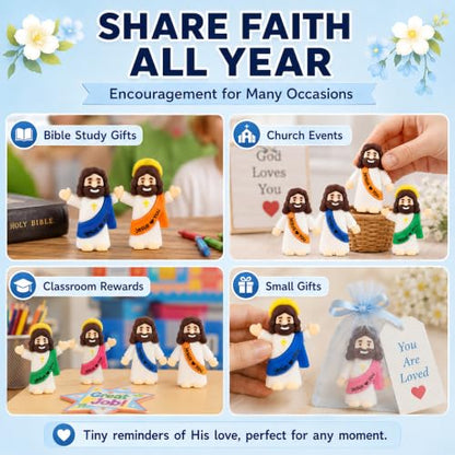Mini Jesus Figures 100 Pack, Jesus Loves You Bulk Figurines - color: Multicolor – 100 Pcs + 6 Bookmarks