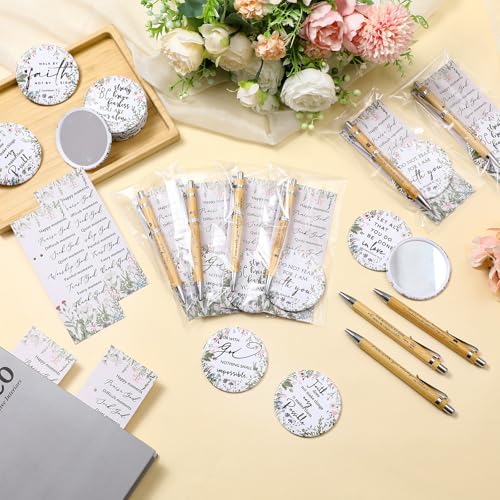 30 Sets Christian Gift Bulk for Women Bible Verse Pen Flower Mirror