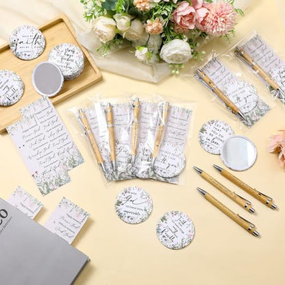 30 Sets Christian Gift Bulk for Women Bible Verse Pen Flower Mirror