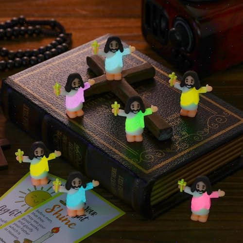 CroBlissful 100 Sets Mini Jesus Figurines Glow in Dark, Hold up the Cross - style: Hold up the Cross