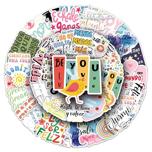 50Pcs Spanish Motivational Stickers, Waterproof Inspirational Positive Affirmation Vinyl Aesthetic Decals for Water Bottle, Laptop, Scrapbook, Skateboard, Children, Teenagers, Boys, Girls, Adults - color: Spanish Motivational Stickers-2