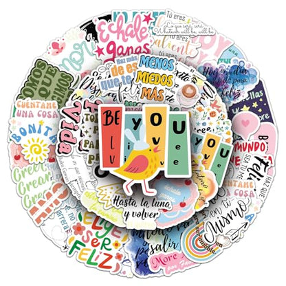 50Pcs Spanish Motivational Stickers, Waterproof Inspirational Positive Affirmation Vinyl Aesthetic Decals for Water Bottle, Laptop, Scrapbook, Skateboard, Children, Teenagers, Boys, Girls, Adults - color: Spanish Motivational Stickers-2
