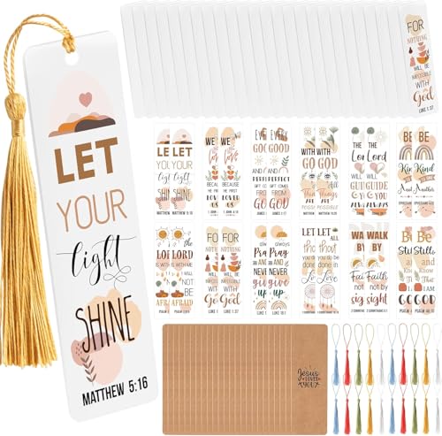 Haooryx Boho Christian Bible DIY Bookmarks 96Pcs Bible Verse DIY Bookmark - style: Boho