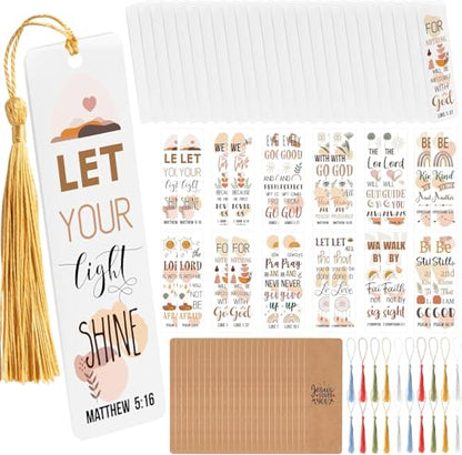 Haooryx Boho Christian Bible DIY Bookmarks 96Pcs Bible Verse DIY Bookmark - style: Boho