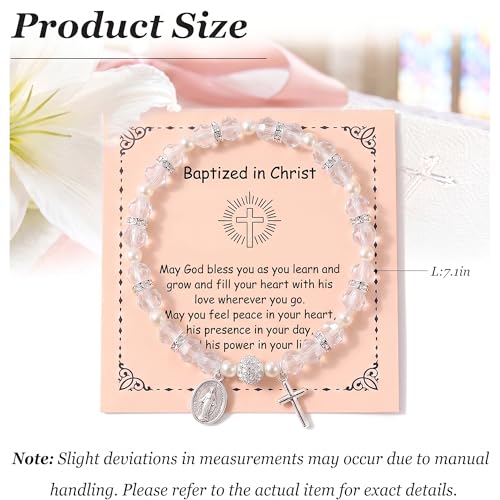 Women Stretch Rosary Bracelet Beaded Crucifix & Miraculous Medal - color: baptized christ1
