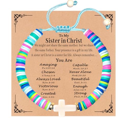 TAGOMEI Cross Bracelet Baptism Gifts for Girl Kids Women Christian Gifts - color: Blue, To Sister in Christ
