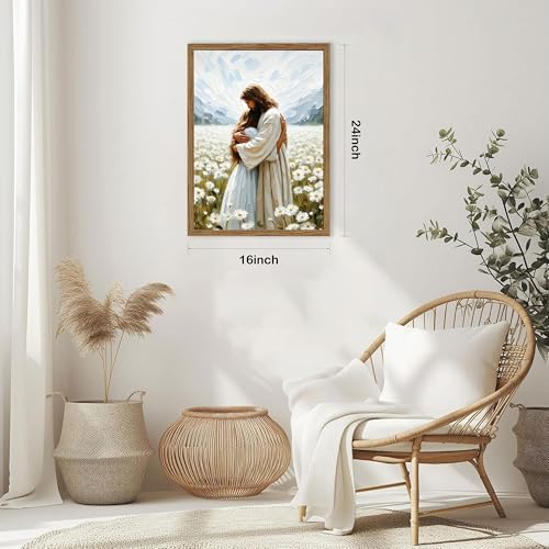 Christian Wall Art, Jesus Embracing Woman Canvas Painting, 3D Textured Sandstone Style Wood Framed Artwork, Religious Decor for Prayer Room Bedroom 24x16 Ready to Hang - color: Jesus Hugging Woman, size: 24"L x 16"W