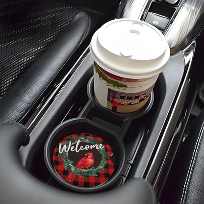 Christmas Cardinal Car Cup Holder Coasters 2 Pack 2.63" for Women - color: Red