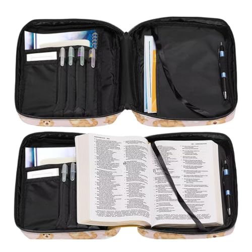 Coldinair Cat Bible Cover for Women Teens Kid Girls,Carrying Book Case Church Bag Bible Holder with Handle and Zippered Pocket - color: Cat