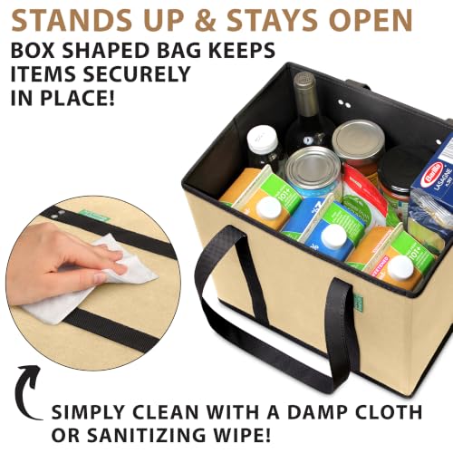 Reusable Grocery Bags (3 Pack) – Heavy Duty Reusable Shopping Bags, Beige - color: Beige