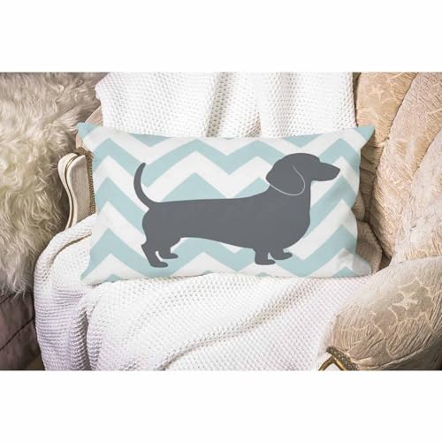 Dachshund Dog Pillow Dachshund Pattern Dog Teal Waves Striped Cotton Linen Cushion Cover Oblong Rectangle Pillow Cases for Men Women Boys Girls Kids Pillowcase Sofa Bedroom Livingroom 12x20 inch - color: Md023