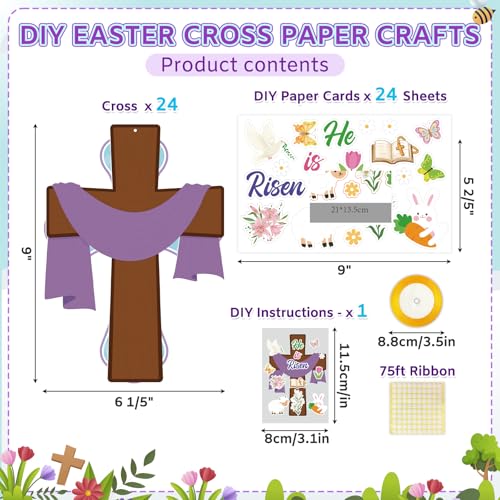 24 Set He is Risen Paper Cross Easter Crafts Kit, Christian First Communion Gift, DIY Make Your Own Jesus Resurrection Criss Cross Craft Kits for Church Home Party Decorations Classroom (Brown) - color: Brown