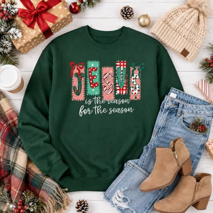 Women's Christian Christmas Sweatshirt Jesus Graphic Crewneck Holiday Top - color: Greena, size: Medium