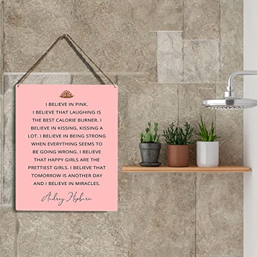 YCYD Inspirational I Believe In Pink Wall Art Wooden Hanging Sign Positive Self Care Sign Home Bedroom Decor Women's Gift 10x8 Inches - color: I Believe In Pink