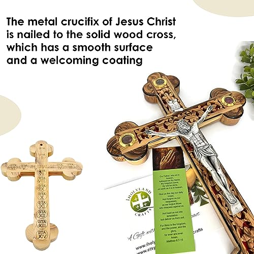iHoly Land Crafts Mother of Pearl Olive Wood Crucifix Wall Cross, 9" x 6" - size: 9"L x 6"W