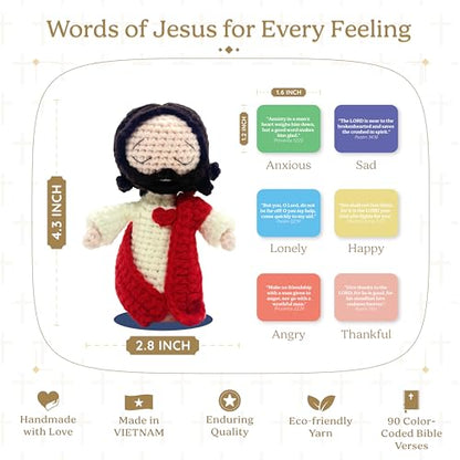 Jesus Plush Christian Bible Verse Scripture Cards with Crochet Jesus Stuffed, Christian Gifts for Women, Inspirational Prayer Cards, Faith Gift for Women Communion Gifts Read Me When Baptism Gifts Encouragement Gift - color: Jesus