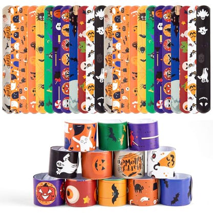 LovesTown Halloween Slap Bracelets, 48 PCS Halloween Party Favors for Kids - style: Halloween