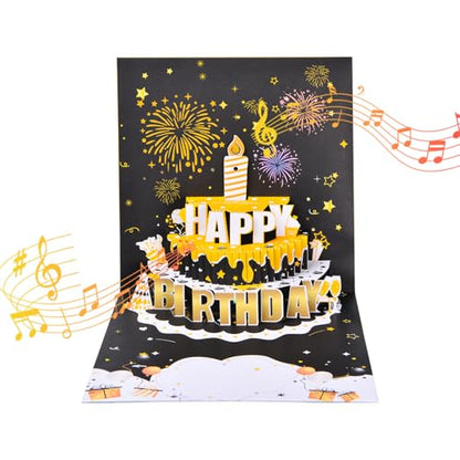 3D pop-up music birthday card - LED Light Cake Greeting Card - color: Cake - Black