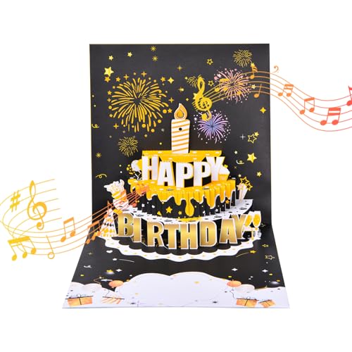 3D pop-up music birthday card - LED Light Cake Greeting Card - color: Cake - Black