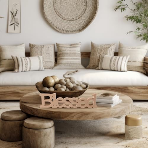 Blulu Blessed Letter Table Sign Wooden Blessed Standing Sign,Wood Color - color: Wood Color