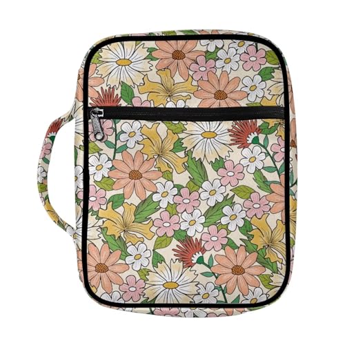Coldinair Flower Bible Cover for Women Daisy Floral Book Case Tote Bags Hippie Floral Polyester Church Bible Protective with Handle and Zippered Pocket Carrying Book Case - color: Beautiful Flower