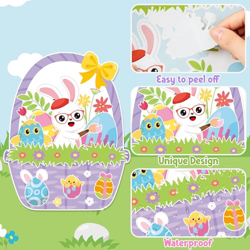 CY2SIDE Easter Basket Scene Stickers - 12 Sets of Easter Theme Basket Stuffers for School Activity Make Your Own Egg Rabbit Scene Stickers Spring Party Supplies - style: Easter basket