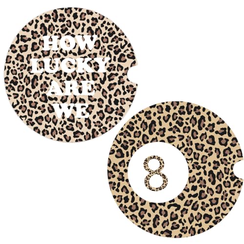 Cheetah Print Car Coasters Set of 2, Retro Car Ceramic Accessories, 30 - color: Cheetah
