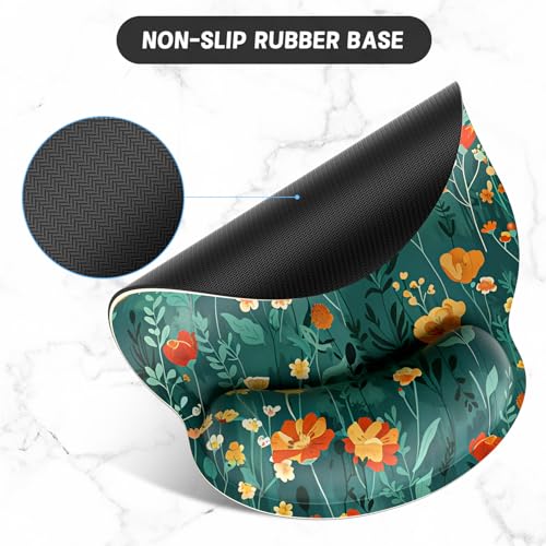 ITNRSIIET Ergonomic Mouse Pad with Wrist Support Wrist Rest Smooth Surface Non-Slip Rubber Base Comfortable Office Supplies Pain Relief, 9.8 x 9.1 inches, Beautiful Flowers - color: B03-Beautiful Flowers