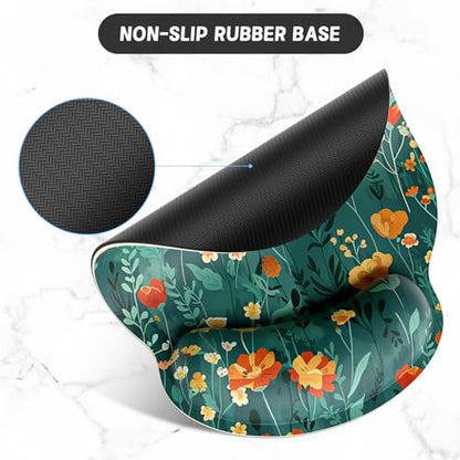ITNRSIIET Ergonomic Mouse Pad with Wrist Support Wrist Rest Smooth Surface Non-Slip Rubber Base Comfortable Office Supplies Pain Relief, 9.8 x 9.1 inches, Beautiful Flowers - color: B03-Beautiful Flowers
