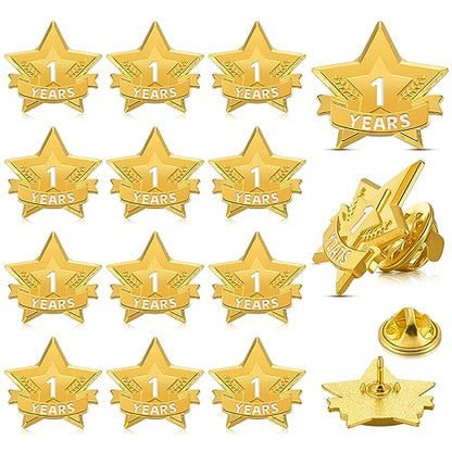 Tigeen 12 Pcs Year Service Reward Pins Star Enamel Pins, 1 Year - style: 1 Year