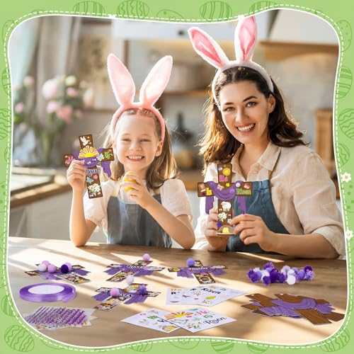Funrous 48 Sets Crafts Kit Paper Crafts DIY Make Your Own Hanging Ornaments with Pompoms Diamond Stickers for Holiday Classroom Activities Party Favors, Easter Jesus - style: Easter Jesus