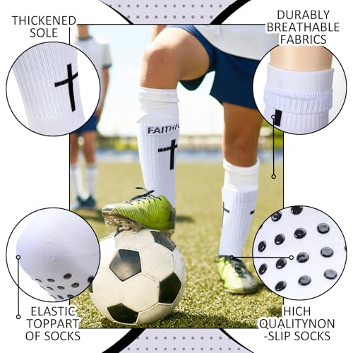 Glitopper 6 Pairs Cross Grip Soccer Socks US 6-13 christian - color: White, style: Motivate